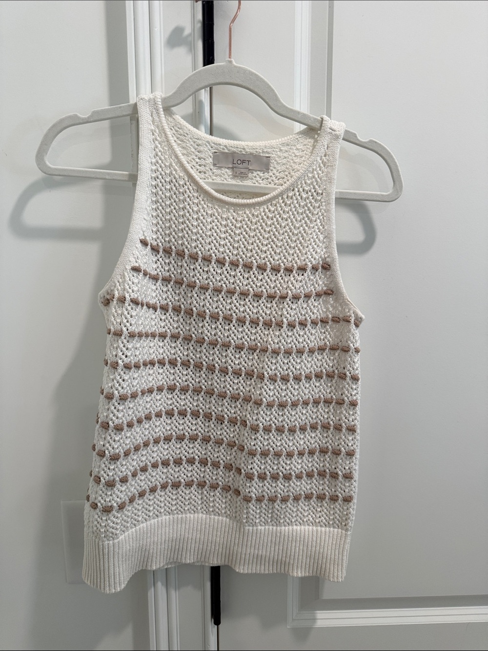 LOFT Cream Knit Tank with Taupe Dot Accents